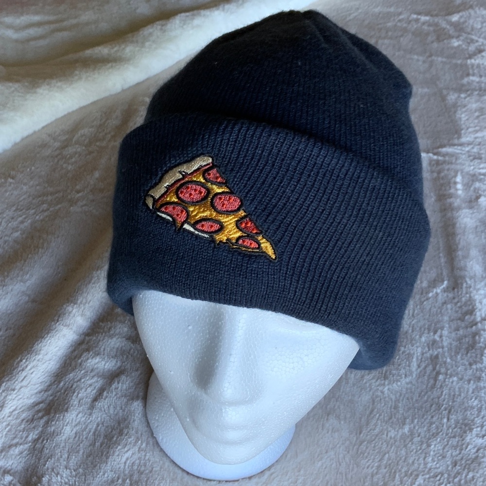 Navy Blue Beanie with Pizza Patch